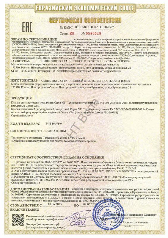 Сертификат соответствия ТР ТС 012 (GF, VF)